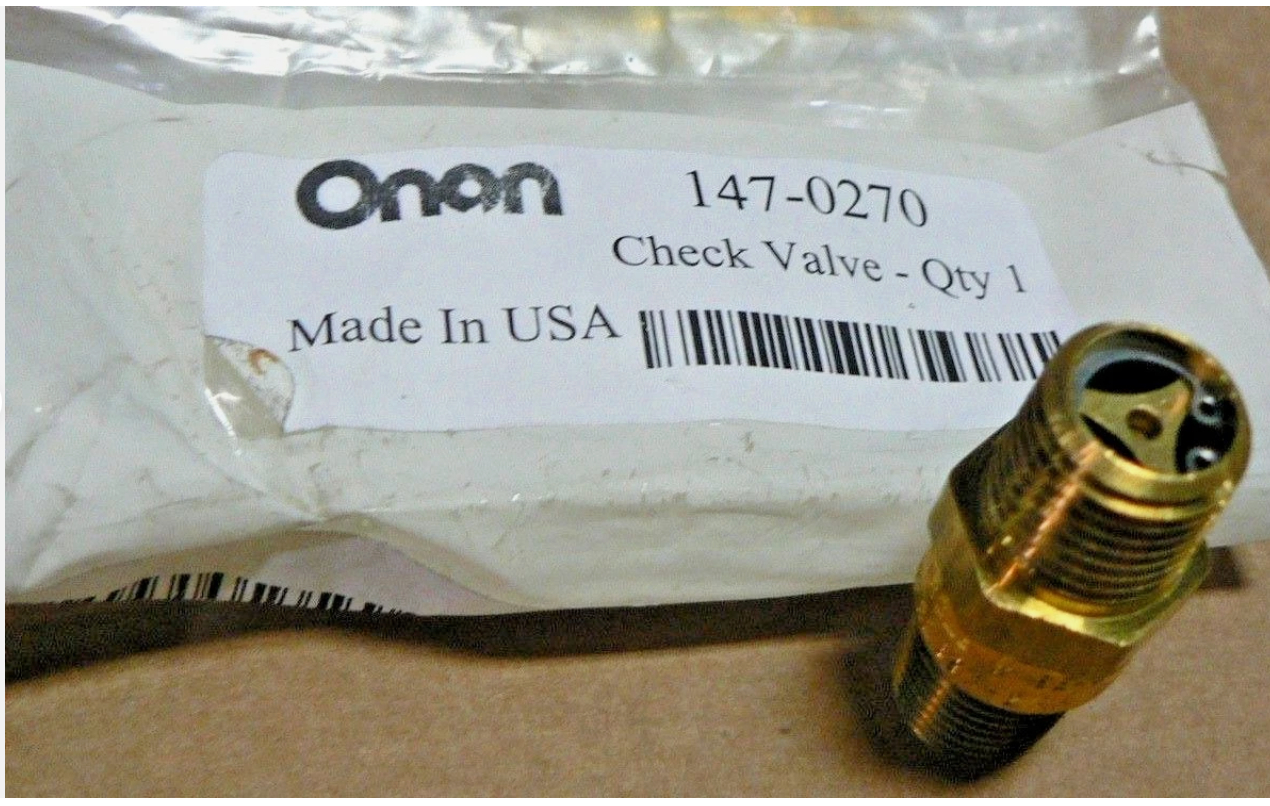 MEP002A, MEP003A Check Valve Onan 147-0270, NSN 4820-01-049-1322